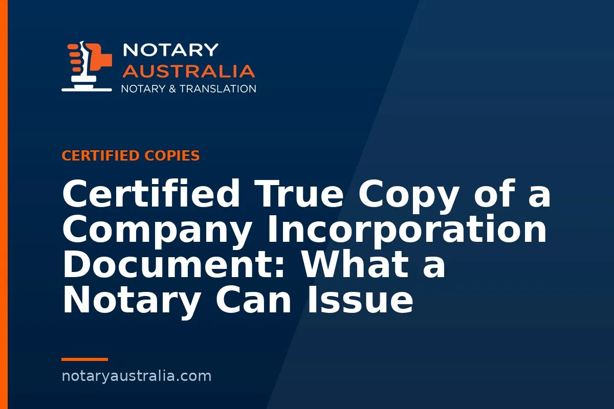 Certified Copy of a Company Incorporation Document in Australia